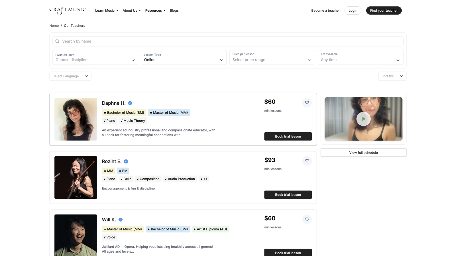 Browse online teachers on Get Started