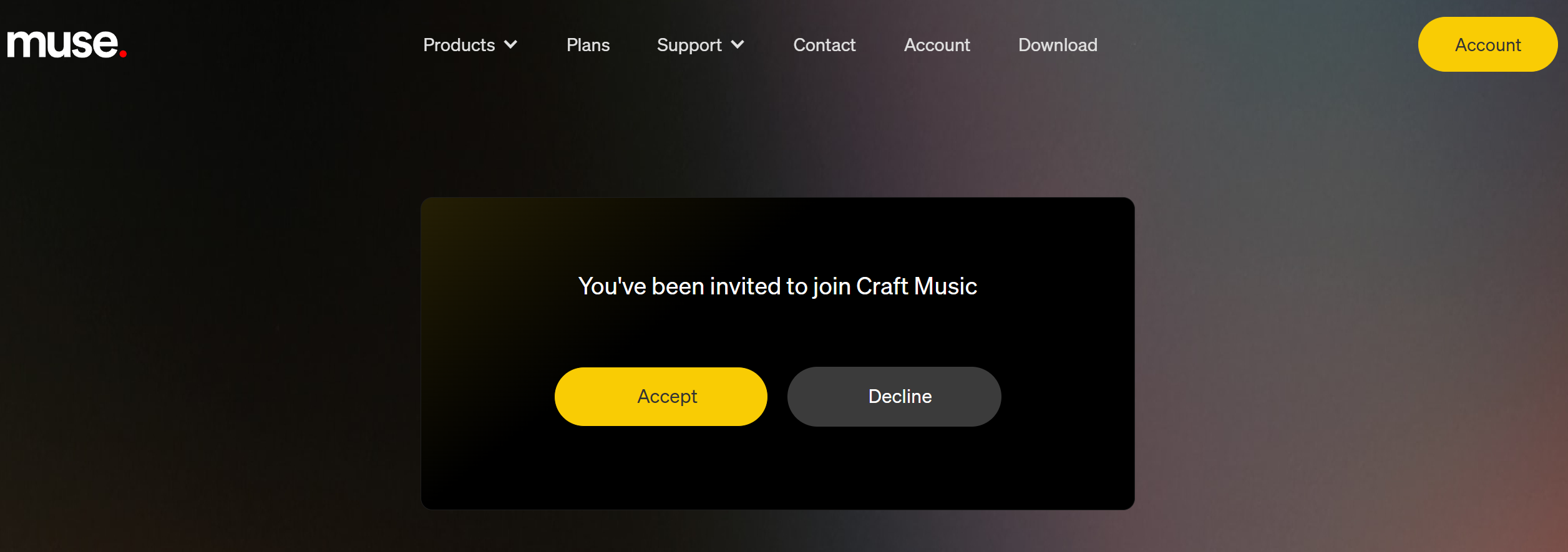 Muse Accept or Decline screen for linking to Craft Music